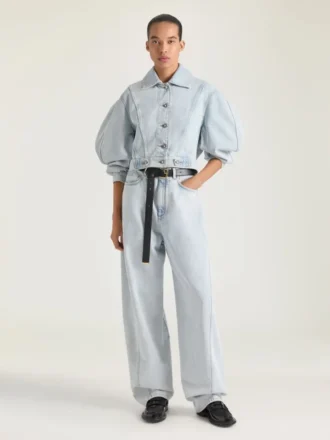 Back-to-front-kokongjakke i lyseblå denim