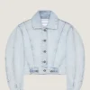 Back-to-front-kokongjakke i lyseblå denim Back-to-front-kokongjakke i lyseblå denim