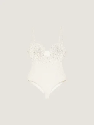 Bodysuit med utskjæringer i strikk med broderte perler