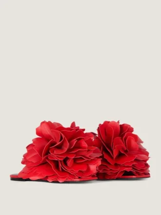 Boudoir flate mules i skinn med rosenblader