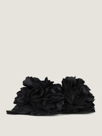 Boudoir flate mules i skinn med rosenblader