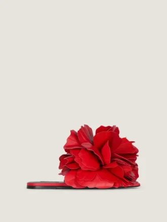 Boudoir flate mules i skinn med rosenblader