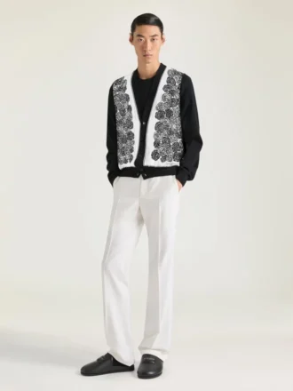 Cardigan i bomullstrikk med blomstertrykk