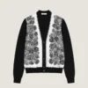 Cardigan i bomullstrikk med blomstertrykk