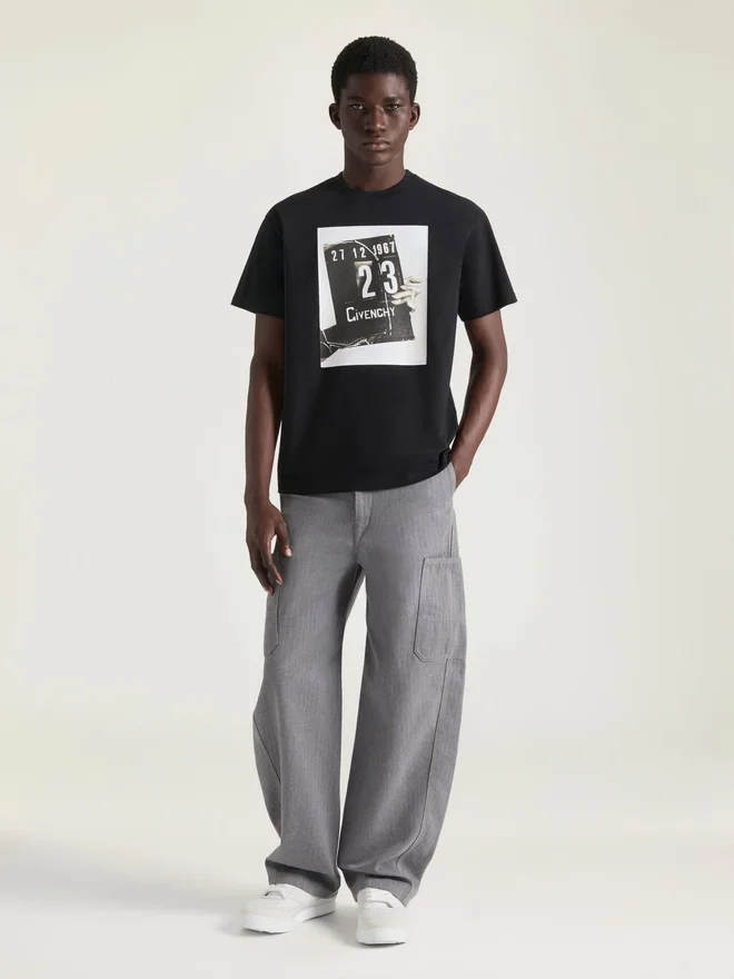 Couture Seam Cargo-bukser i fiskebensmønstret denim Couture Seam Cargo-bukser i fiskebensmønstret denim