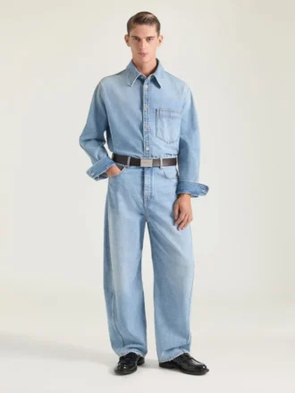 Couture-overskjorte med sømmer i lyseblå denim