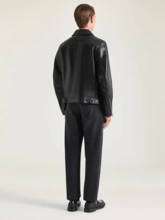 Biker-blouson i skinn med glidelås