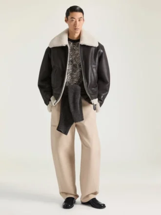 Couture-søm Aviator-blouson i skinn og shearling