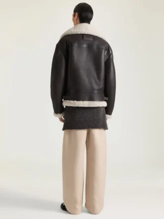 Couture-søm Aviator-blouson i skinn og shearling