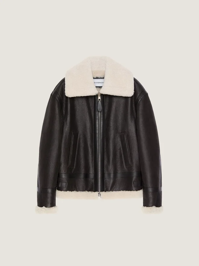 Couture-søm Aviator-blouson i skinn og shearling Couture-søm Aviator-blouson i skinn og shearling