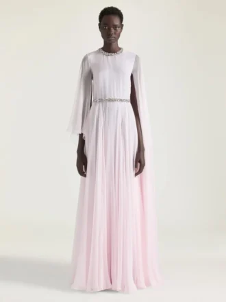 drapert aftenkjole i chiffon med krystaller og kappe drapert aftenkjole i chiffon med krystaller og kappe