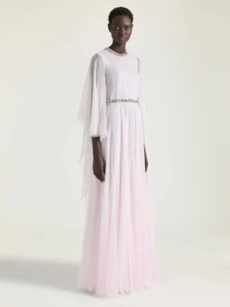 drapert aftenkjole i chiffon med krystaller og kappe drapert aftenkjole i chiffon med krystaller og kappe