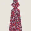 Kjole med snitt og blomstertrykk Kjole med snitt og blomstertrykk