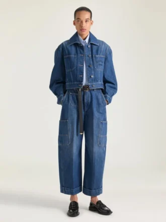 Mellomblå cropped Cocoon Cargo-jeans