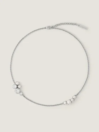 kort Crystal Pearl-halskjede i metall, krystaller og perler