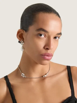 kort Crystal Pearl-halskjede i metall, krystaller og perler