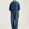 Kort kokongskjorte i mellomblå denim Kort kokongskjorte i mellomblå denim