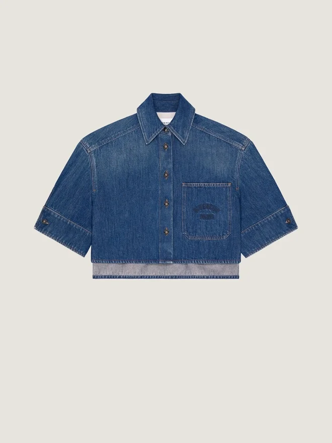 Kort kokongskjorte i mellomblå denim Kort kokongskjorte i mellomblå denim