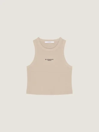 Kort tank-top i bomull med Givenchy Paris-trykk