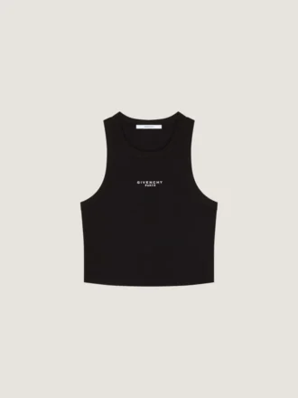 Kort tank-top i bomull med Givenchy Paris-trykk
