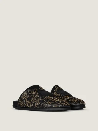 Label flate mules i skinn med nitter Label flate mules i skinn med nitter