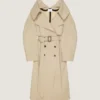 Lang trenchcoat i bomull med snitt Lang trenchcoat i bomull med snitt