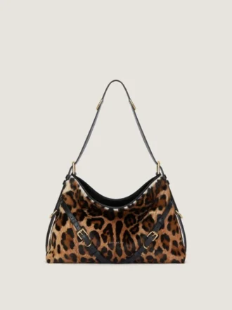 Middels Voyou Bag i skinn med ponyeffekt og leopardmønster