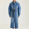Midilang bukseskjørt i mellomblå denim Midilang bukseskjørt i mellomblå denim