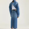 Midilang bukseskjørt i mellomblå denim Midilang bukseskjørt i mellomblå denim