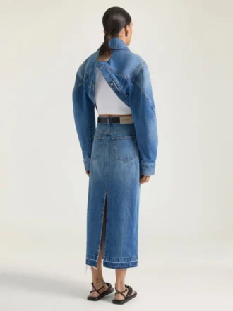 Midilang bukseskjørt i mellomblå denim
