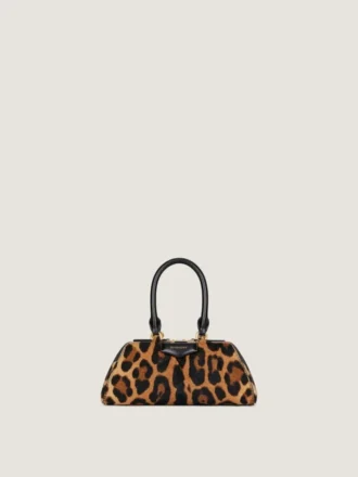Mini Antigona øst-vest-veske i skinn med leopardmønster
