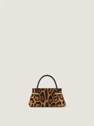 Mini Pinch-veske i skinn med ponyeffekt og leopardmønster