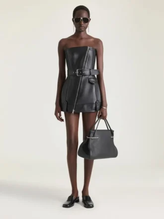 Minibustier-biker-kjole i skinn