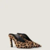 Mules med pigghæl i skinn med ponyeffekt og leopardmønster Mules med pigghæl i skinn med ponyeffekt og leopardmønster
