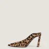 Mules med pigghæl i skinn med ponyeffekt og leopardmønster Mules med pigghæl i skinn med ponyeffekt og leopardmønster