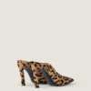 Mules med pigghæl i skinn med ponyeffekt og leopardmønster Mules med pigghæl i skinn med ponyeffekt og leopardmønster