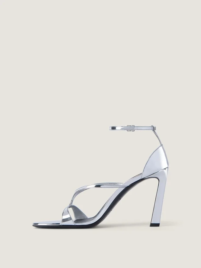 Naked-sandaler med hæl i skinn med speileffekt Naked-sandaler med hæl i skinn med speileffekt