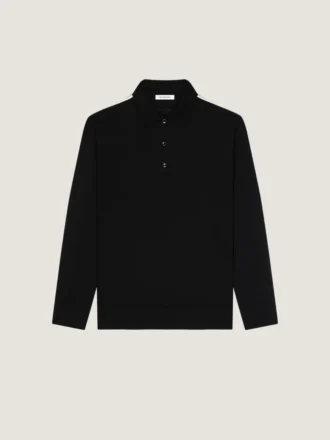 Polo i ull med grosgrain-detaljer
