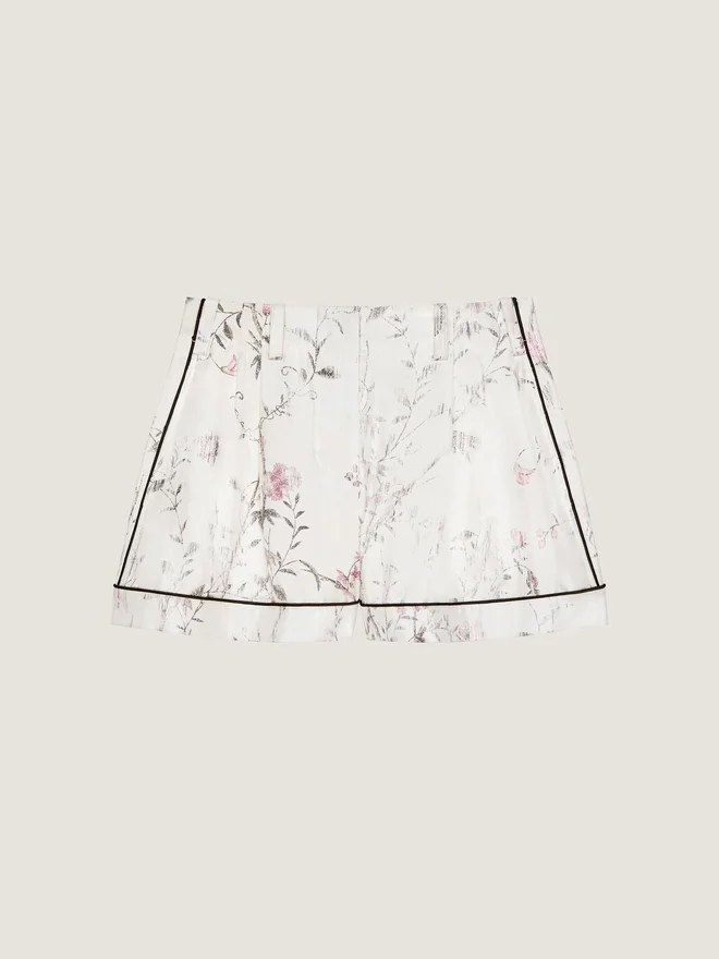 Shorts i silke med blomstertrykk Shorts i silke med blomstertrykk
