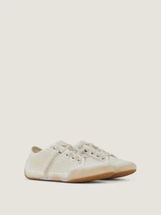 Slanke sneakers i malt mesh og semsket skinn