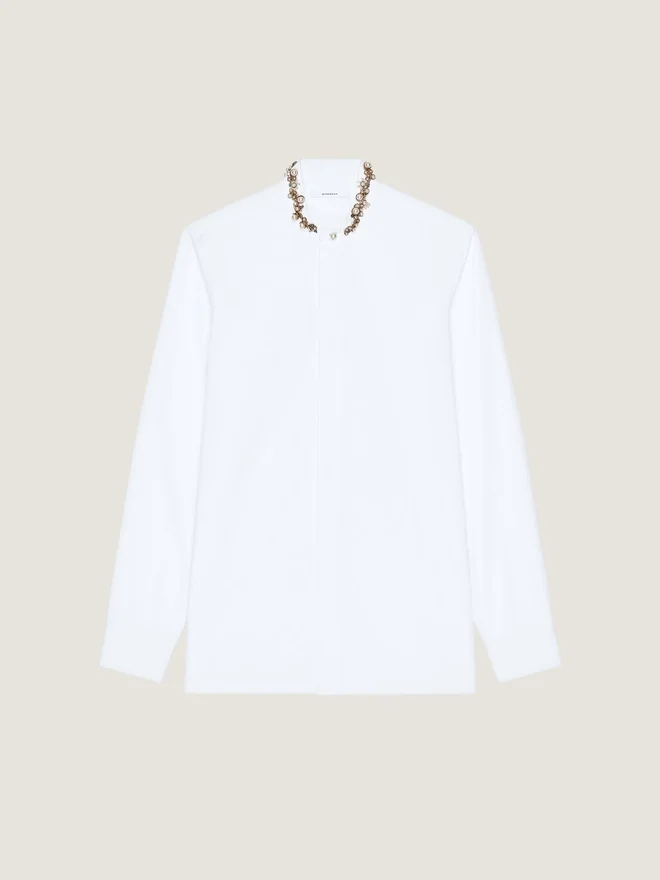 Slim Fit-skjorte i poplin med broderte perler Slim Fit-skjorte i poplin med broderte perler