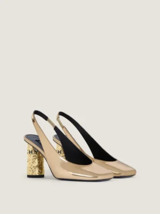 Slingback-sko med tape i skinn med speileffekt