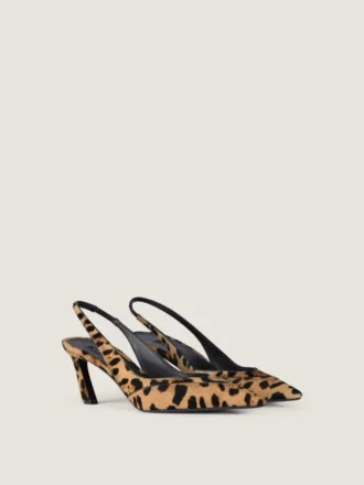 Spiky slingbacks i ponyeffekt-lær med leopardmønster