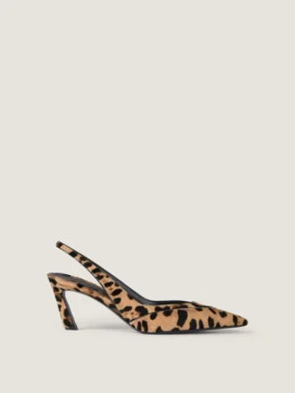 Spiky slingbacks i ponyeffekt-lær med leopardmønster