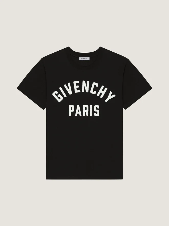 T-skjorte i bomull med Givenchy Paris-broderi T-skjorte i bomull med Givenchy Paris-broderi