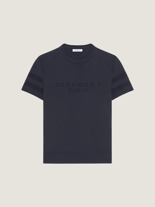T-skjorte i bomullstrikk med Givenchy Paris-jacquard T-skjorte i bomullstrikk med Givenchy Paris-jacquard