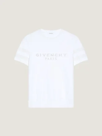 T-skjorte i bomullstrikk med Givenchy Paris-jacquard