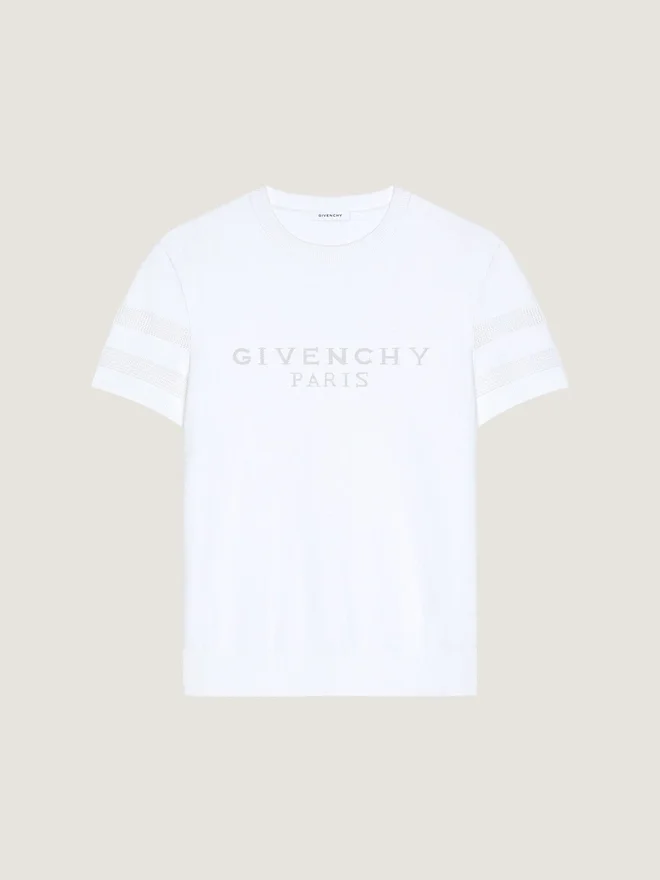 T-skjorte i bomullstrikk med Givenchy Paris-jacquard T-skjorte i bomullstrikk med Givenchy Paris-jacquard