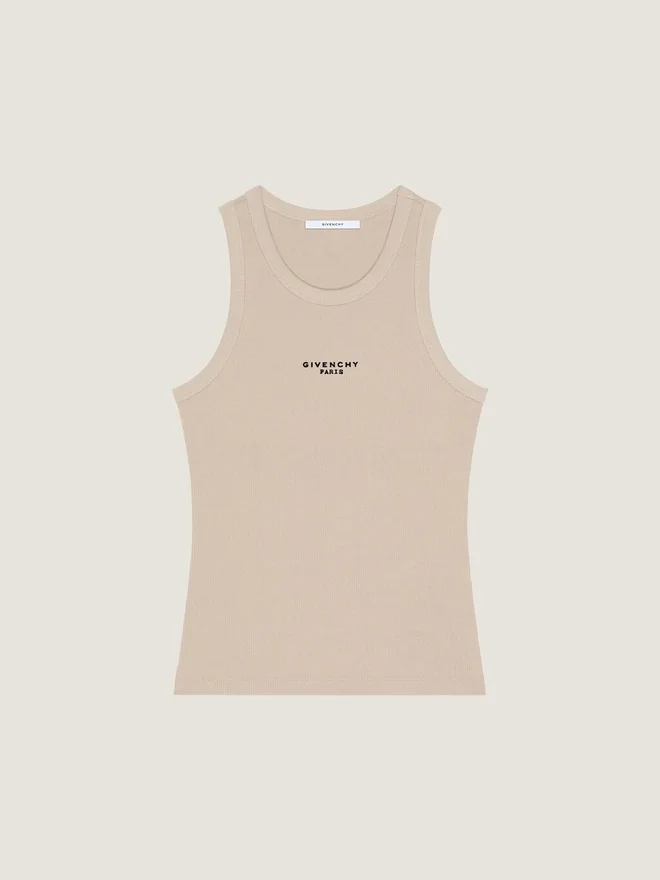Tank-top med Slim Fit-passform i bomull med Givenchy Paris-trykk Tank-top med Slim Fit-passform i bomull med Givenchy Paris-trykk